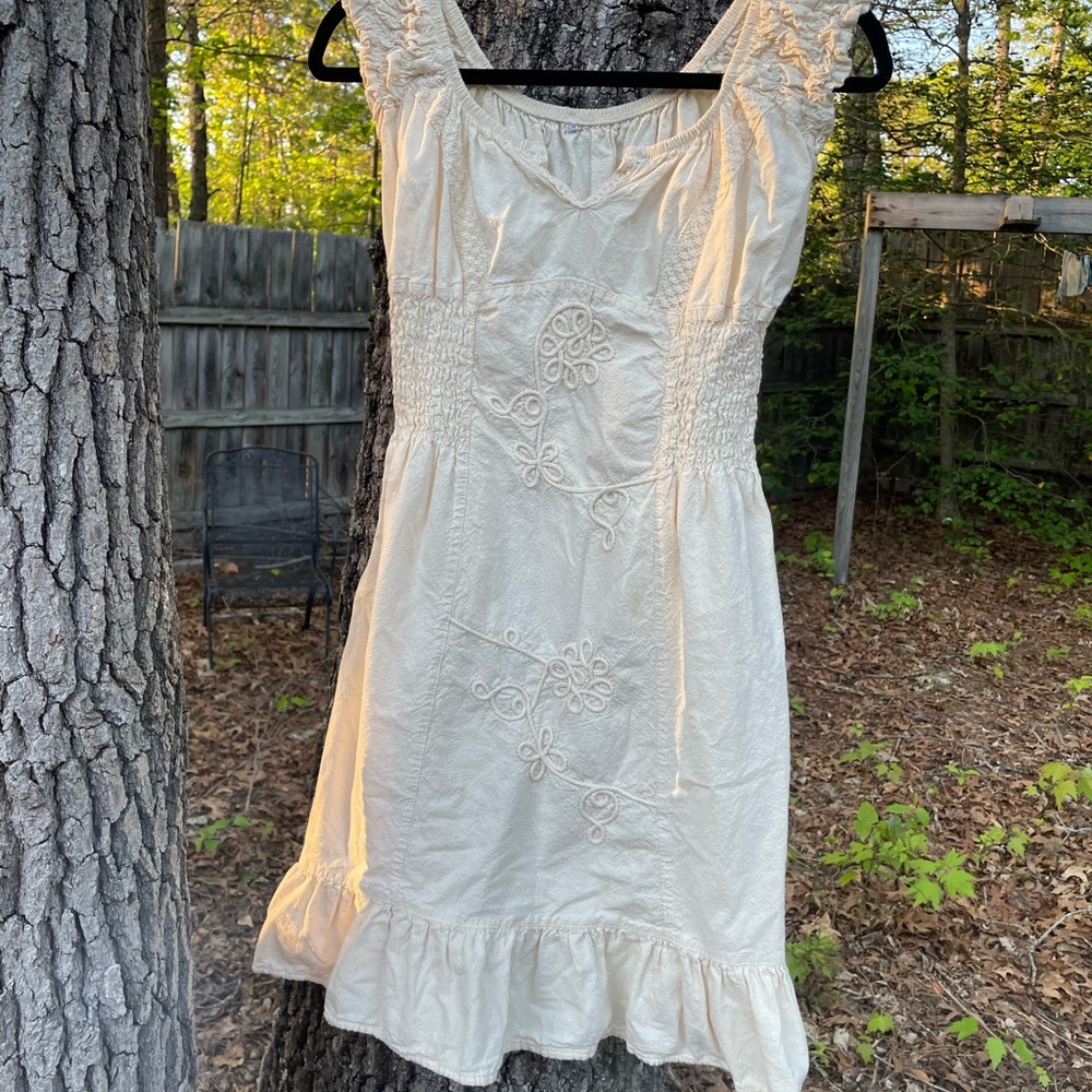 Cream Smocked Casual Sundress